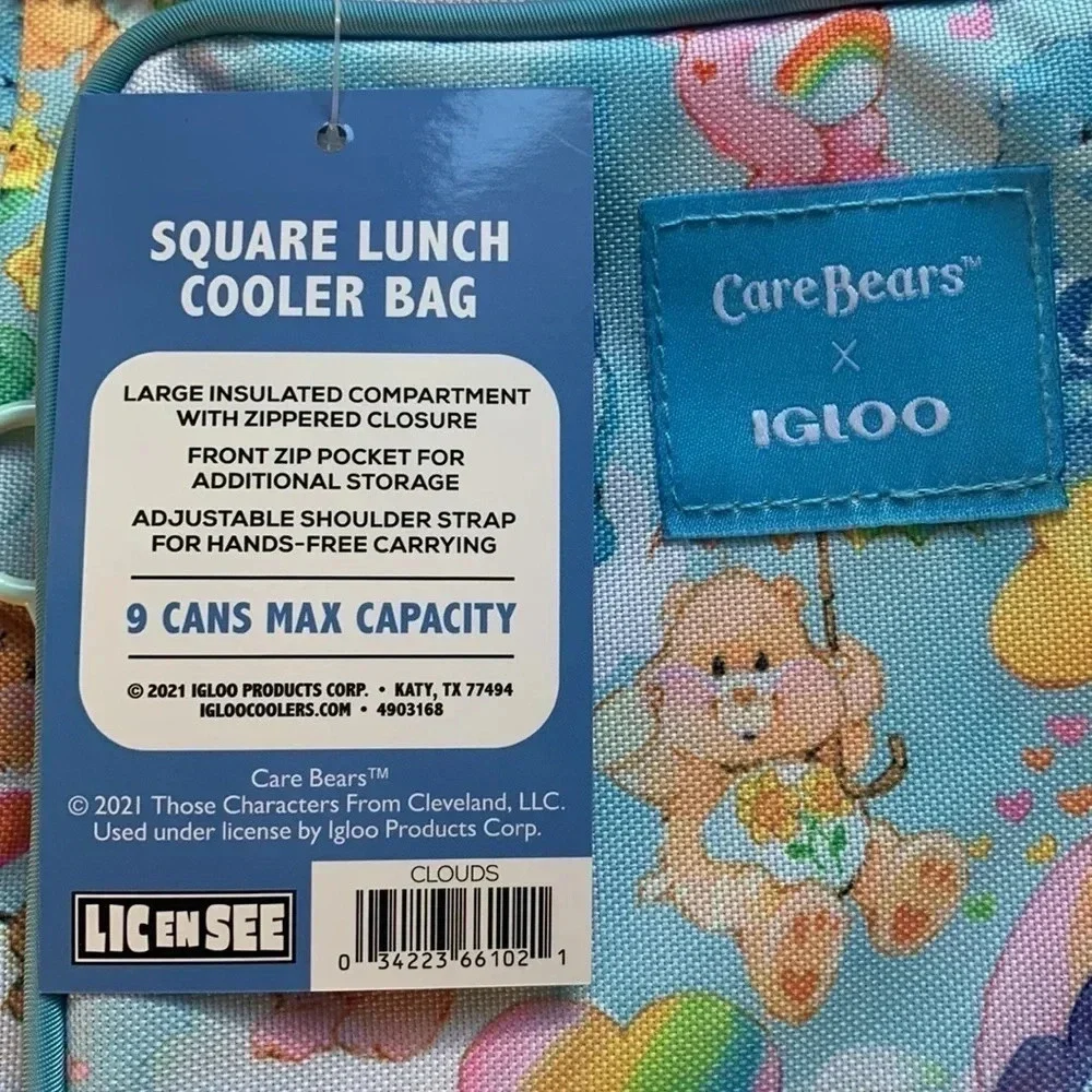 Care Bears 9 Can Insulated Square Lunch Pail Cooler Bag NWT